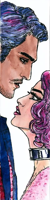 Free dark romance bookmark featuring a drawn-style couple with a mustached man